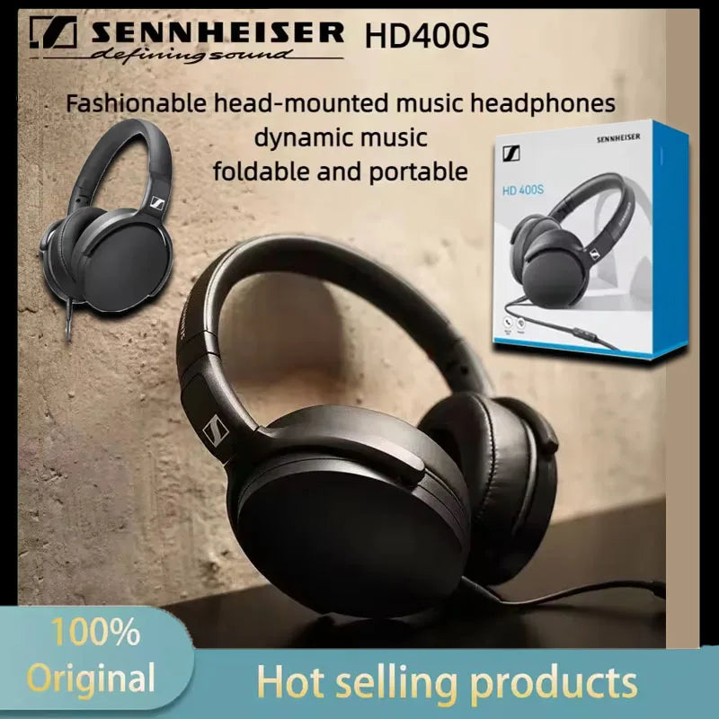 2026 Sennheiser HD 400S Over-Ear Headphones Swith Noise Isolation Stereo Sound Foldable Sports Headset for Mobile with Deep Bass