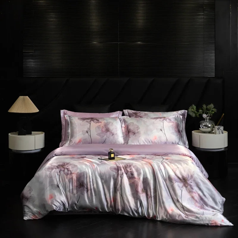 Natural Silk Bedding Set Single Double Queen King Printing Duvet Cover Luxury Quilt Cover Bedsheet Pillowcase