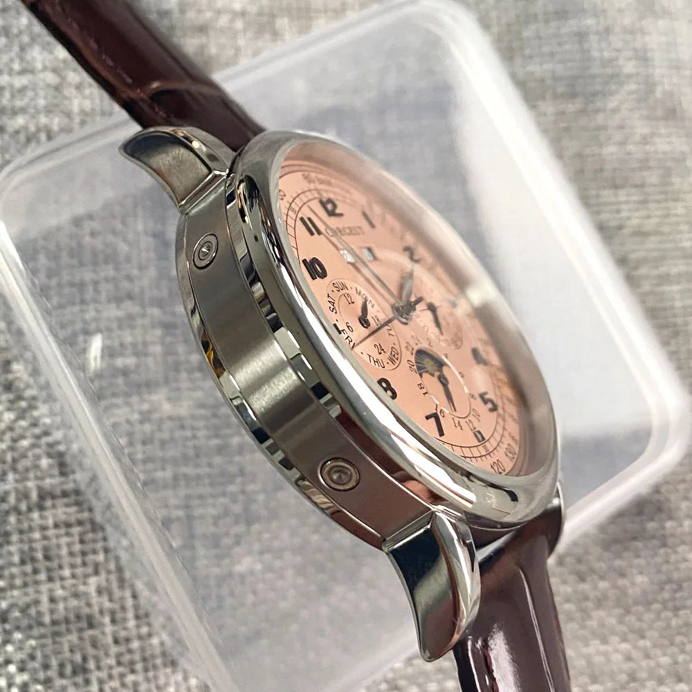 Automatic Watch for Men Multification Date Day Month Year 316L Mechanical Men's Watch Polished Case Day/Night Indicator 42mm