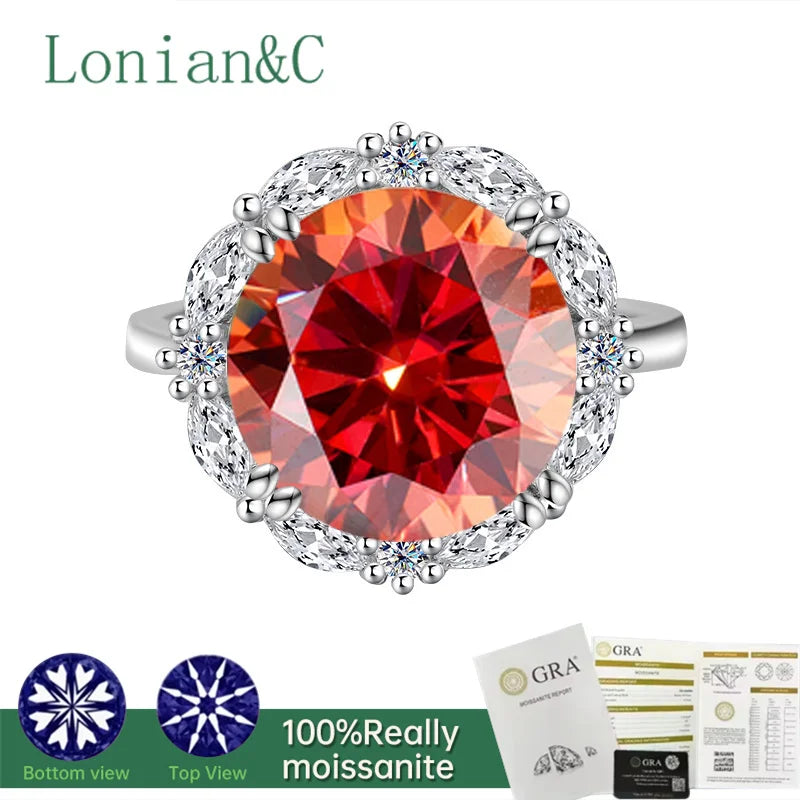 Lonian&C 5 Carat Luxury Moissanite Ring D Color 11mm Lab Diamond 925 Sterling Silver Wedding Promise Rings for Women Jewelry