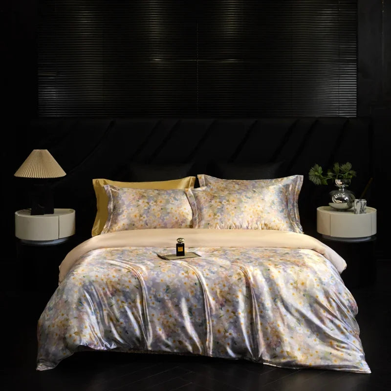 Natural Silk Bedding Set Single Double Queen King Printing Duvet Cover Luxury Quilt Cover Bedsheet Pillowcase