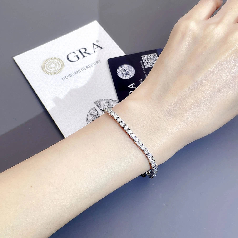2-5mm Moissanite Tennis Bracelets for Women Men Lab Diamond S925 Silver Plated White Gold Bracelet Spring Clasp Wedding Jewelry