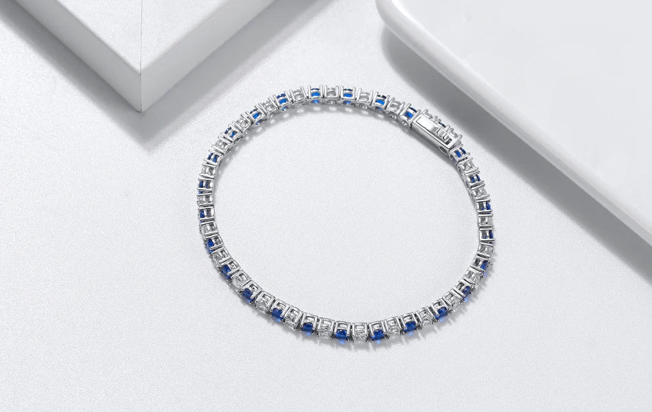 Rinntin Genuine 925 Sterling Silver Tennis Chain Bracelet Handmade High-end Luxury Hand Chain for Men Women Jewelry Gift SB128