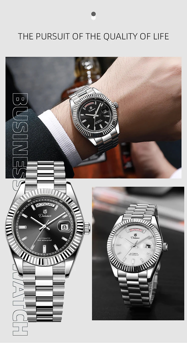 Dulunwe Datejusts Mechanical  Movement Watches For Men Automatic Mechanical Watches Calendar Waterproof Men Watch