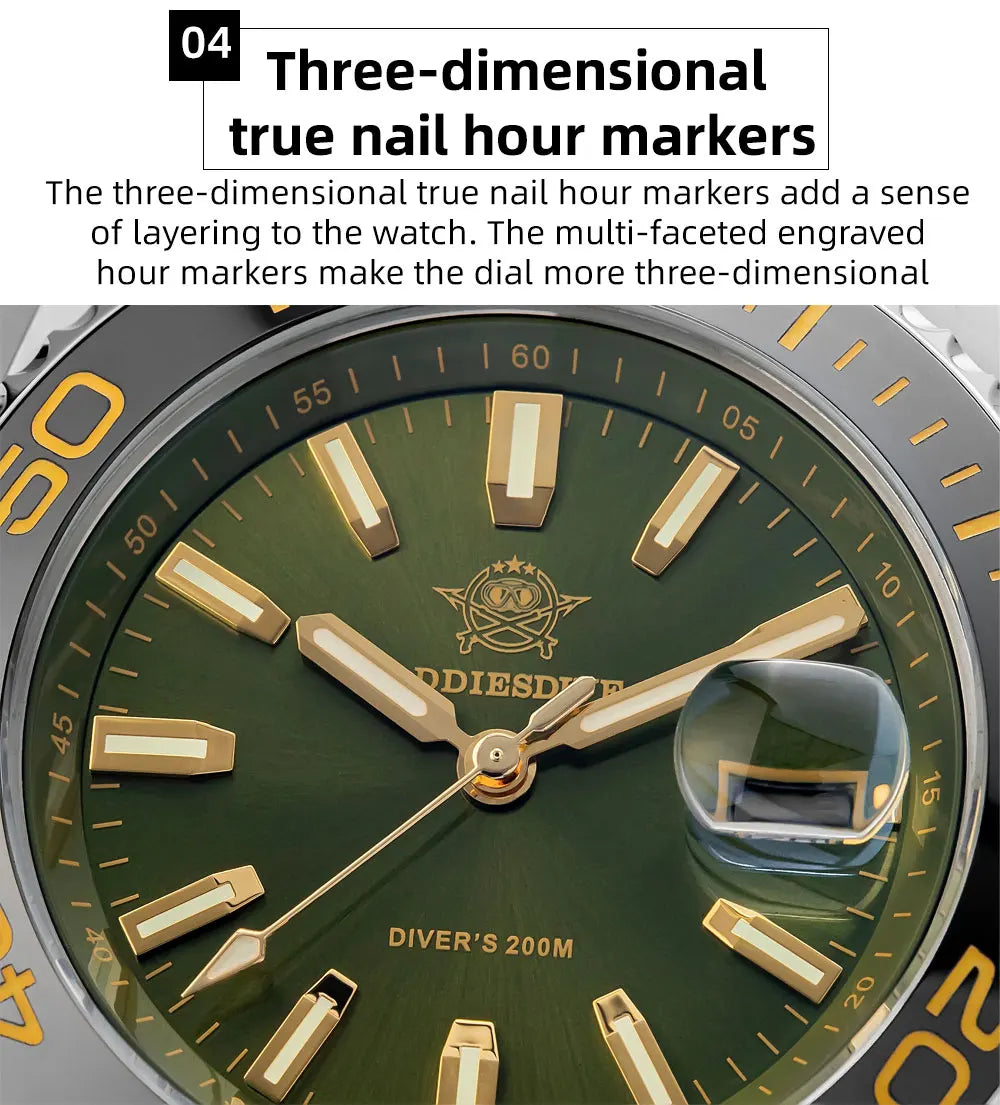 ADDIESDIVE New AD2510 Luxury Men's Diving Watch 41mm BGW9 Luminous Enamel Dial Screw-down Crown Durable Stainless Steel Strap