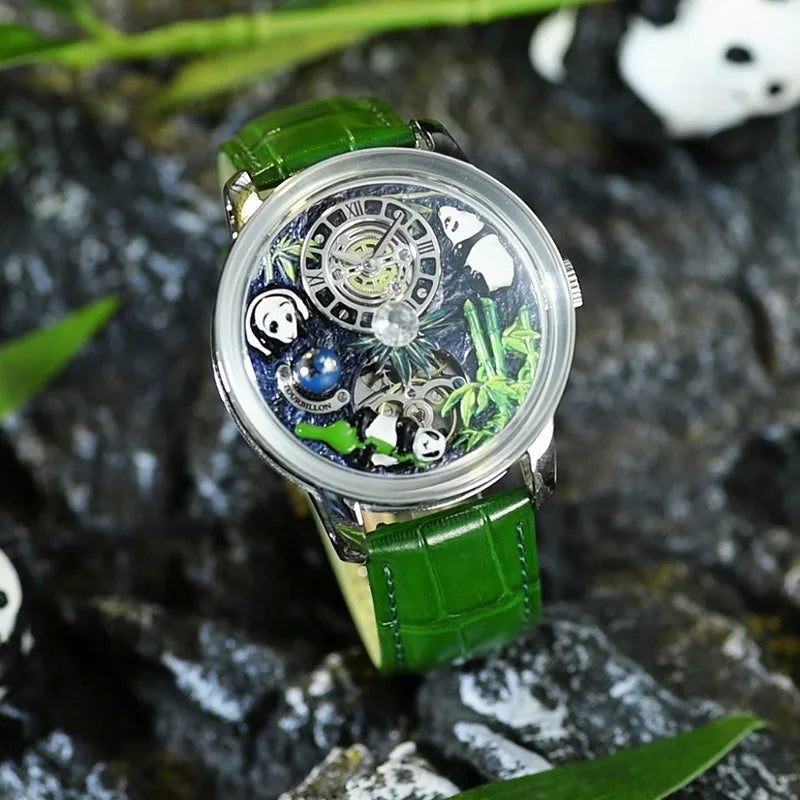 2025 PINDU New Panda Series National Treasure Symbol Men Mechanical Watch Rotating Crystal Ball 45.5MM Wristwatches Men M2791B
