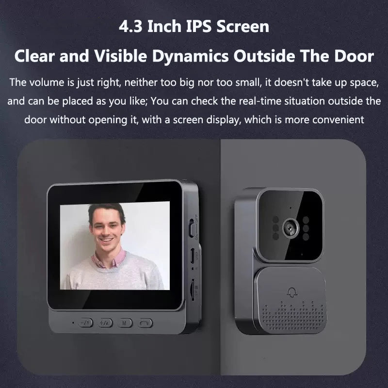 Video Doorbell IR Night Vision Doorbell Camera 1080P 4.3inch IPS Screen Eye Peephole Camera 2.4G for Villa Home Office Apartment