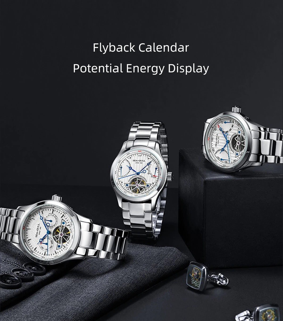 2025 Seagull Men's Automatic Mechanical Watch Multifunction Dial Calendar Sapphire Steel Band Men's Wristwatch reloj hombre M162