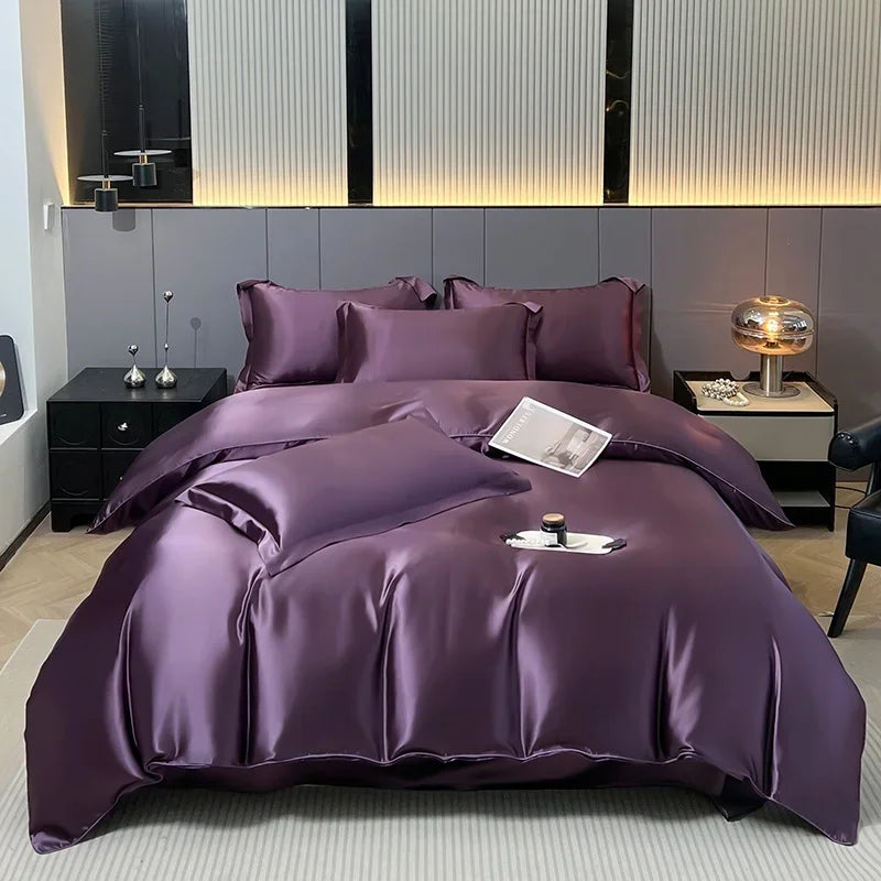 Luxury Satin Bedding Set Solid Color Duvet Cover Comfortable Smooth Quilt Cover Single Double Twin Full Queen King Size