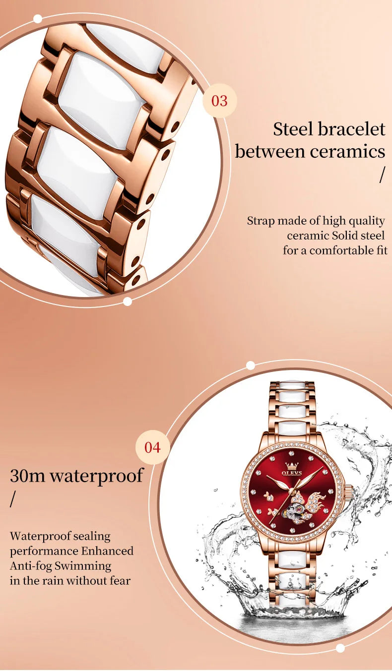 OLEVS Brand steel strip fully automatic mechanical watch for women 7001