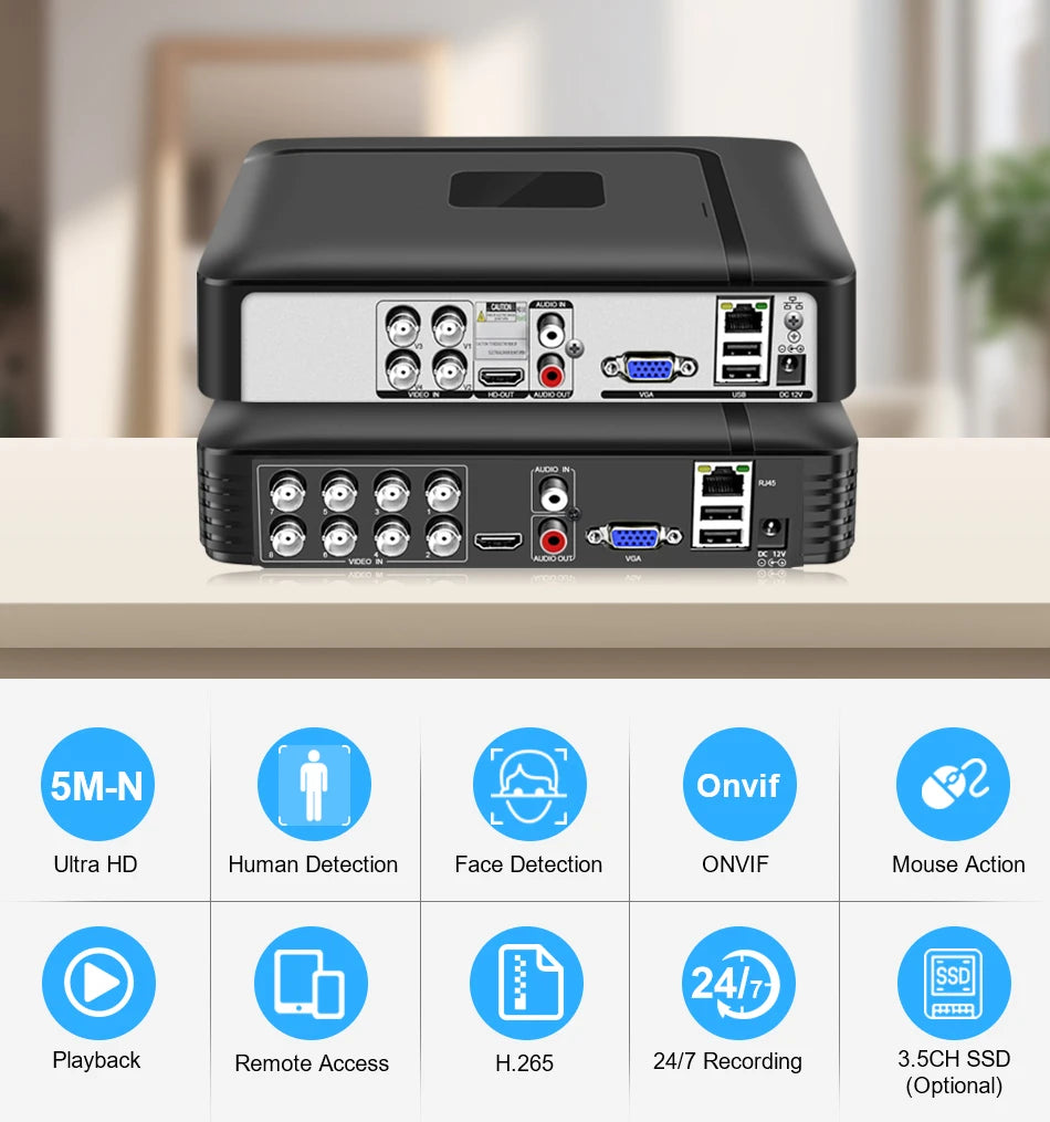 Smar H.265 4CH/8CH CCTV DVR 5M-N 5 in 1 AHD CVI TVI CVBS IP Camera Hybrid Digital Video Recorder Home Security System Onvif NVR