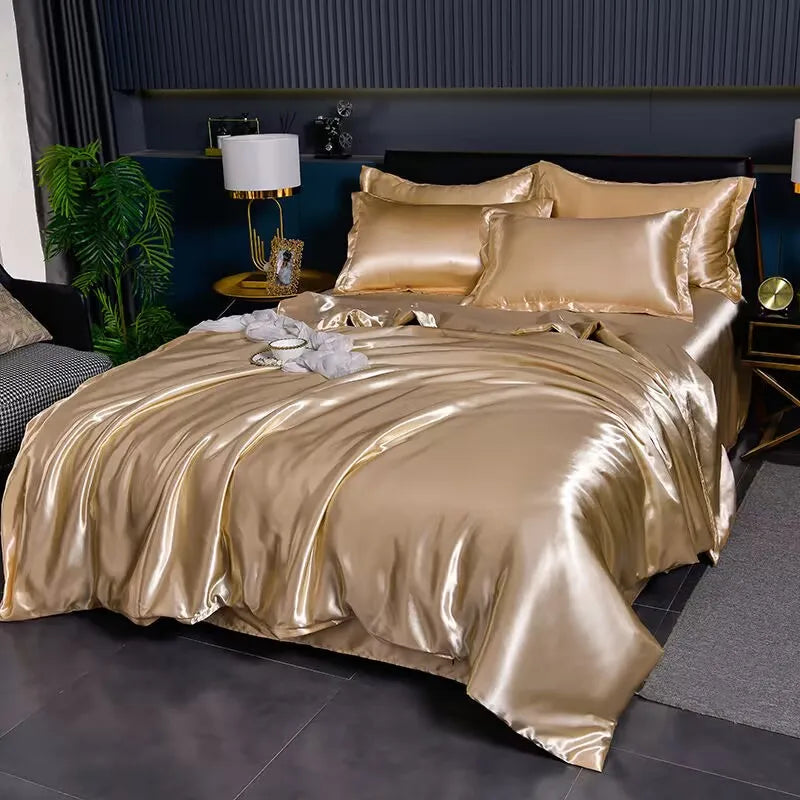 Mulberry Silky-blending Fabric Bedding Set High-end Silky Queen Size Duvet Cover Set with Fitted Sheet Luxury Bedding Sets King