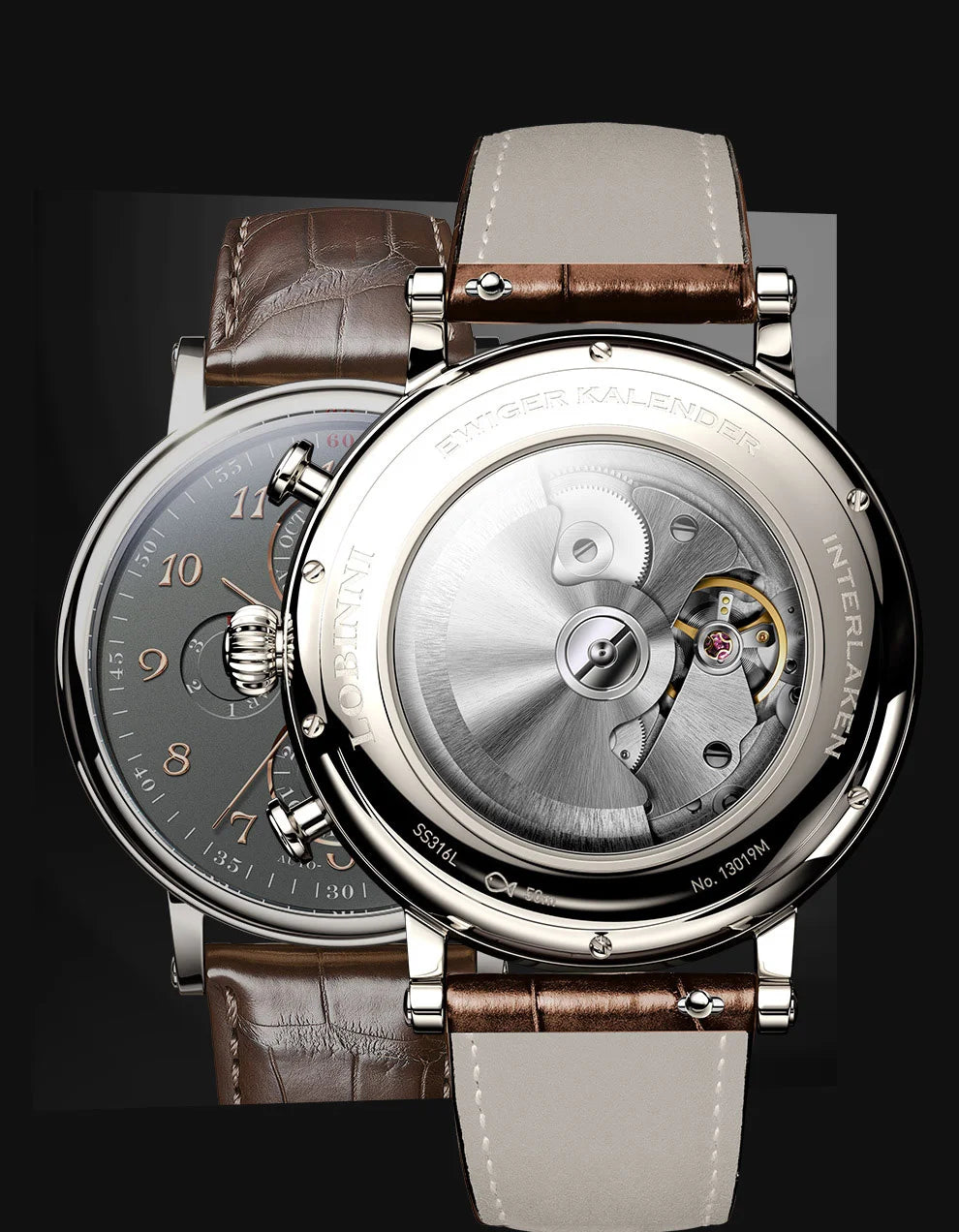 LOBINNI Luxury Brand Switzerland Perpetual Calendar Automatic Mechanical Men's Watches Sapphire Multi-function Clock L13019-8