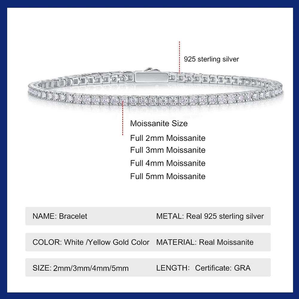 Sweetrain Moissanite Tennis Bracelet for Women 18K White Gold Plated S925 Sterling Silver Lab Grown Diamond Bracelet with GRA