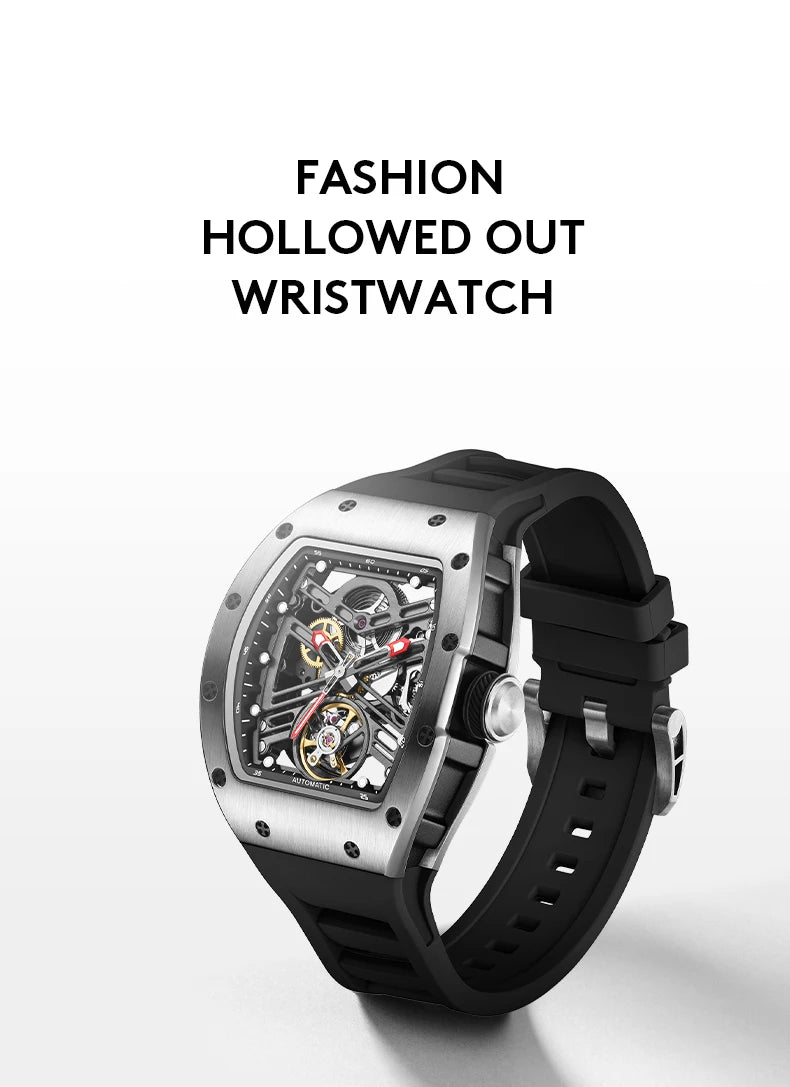 Carbon Fiber Mechanical Watch Cyberpunk Style Waterproof Crystal Dial Collector's Limited Edition Fashion Sport Wristwatch