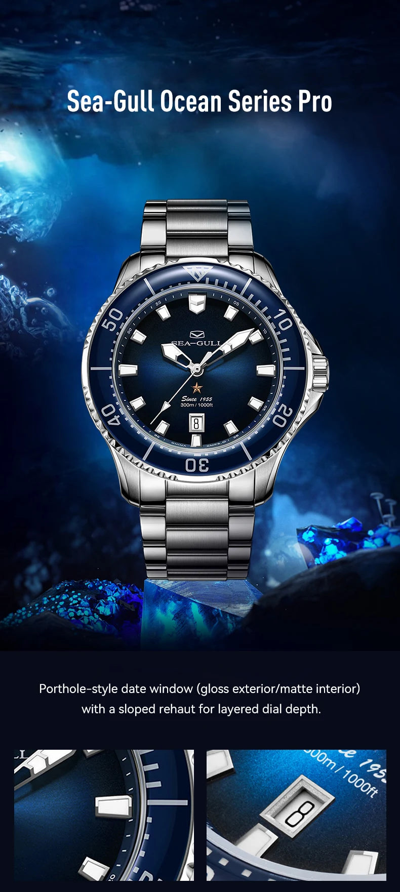 Seagull 40mm Ocean Series Pro Wristwatch relogio masculino Men's Automatic Mechanical Watch 300m Diving Sapphire Crystal 1213