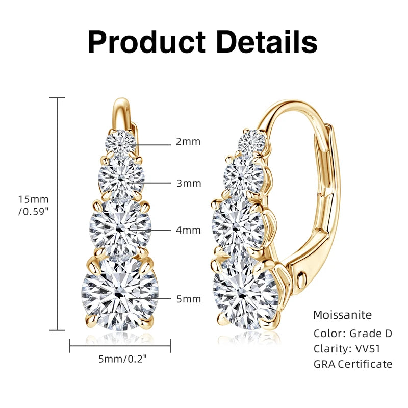 IOGOU Luxury 1.86cttw Full Moissanite Diamond Hoop Clip Earrings for Women Original 925 Sterling Silver Jewelry Vintage Earrings