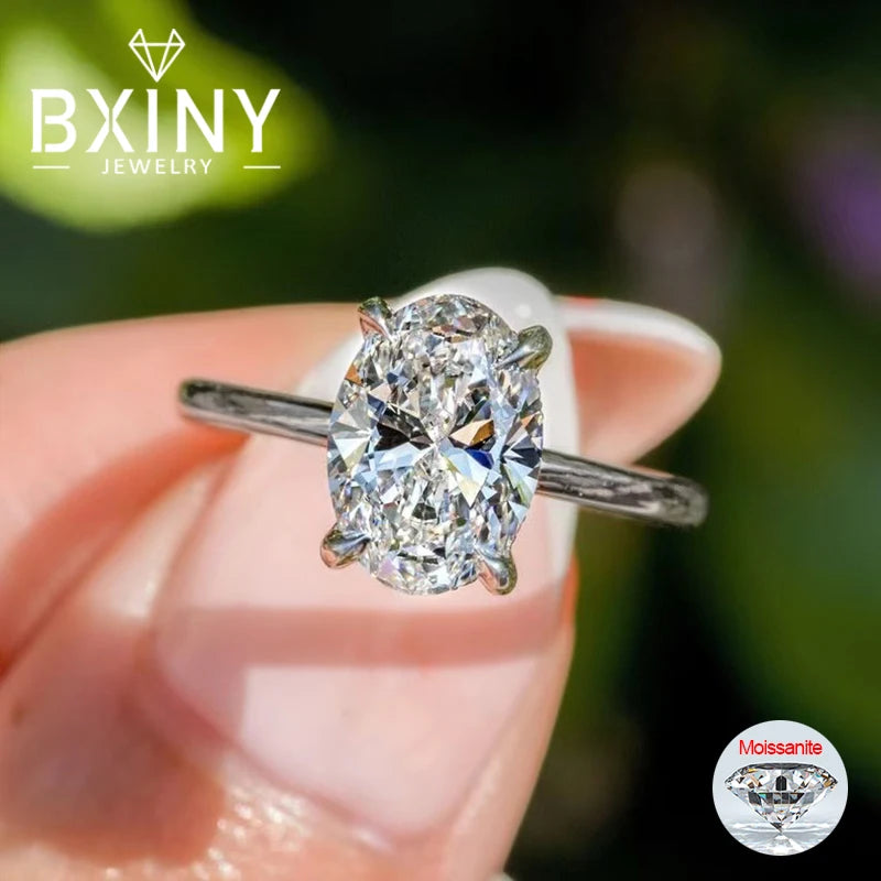 BXINY 1/2/3/4CT Oval Cut Moissanite Rings S925 Silver D Color VVS Lab Diamond For Women Wedding Bands Fine Jewelry GRA Certified