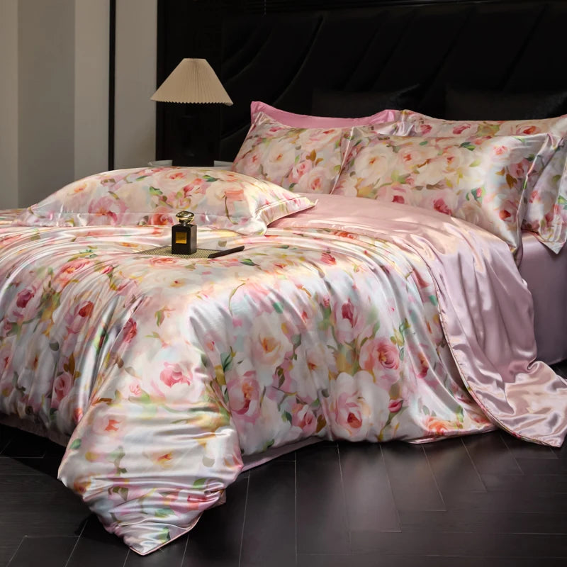Natural Silk Bedding Set Single Double Queen King Printing Duvet Cover Luxury Quilt Cover Bedsheet Pillowcase