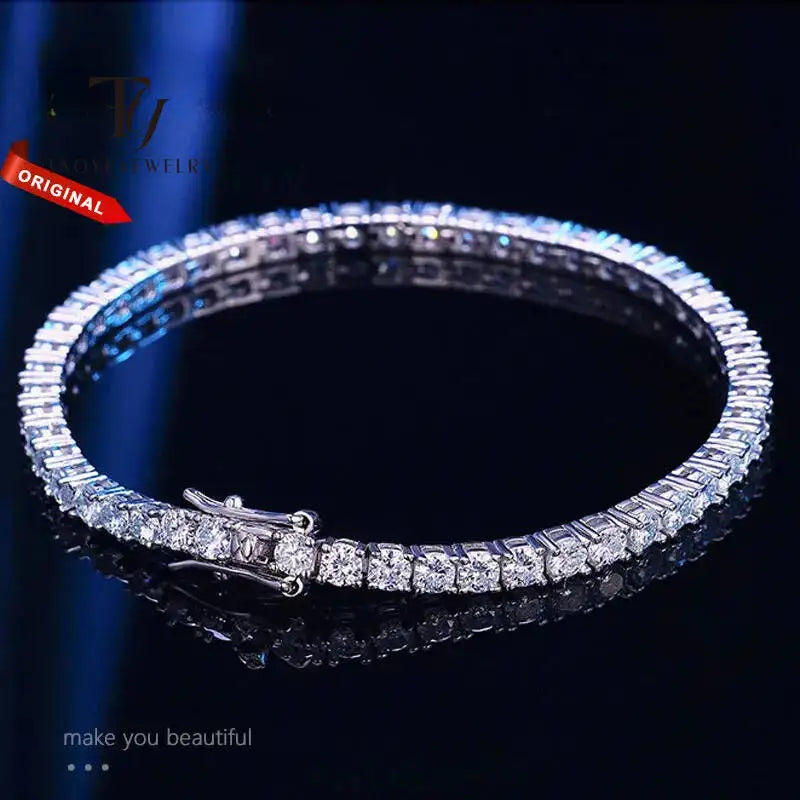 TY 3mm 4mm Moissanite Tennis Bracelet 925 Sterling Silver Full Dia Sier Plated Wedding Party Jewelry Bracelets For Women Man