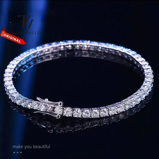 TY 3mm 4mm Moissanite Tennis Bracelet 925 Sterling Silver Full Dia Sier Plated Wedding Party Jewelry Bracelets For Women Man