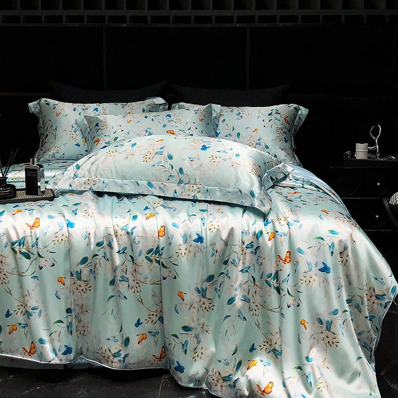 Luxury Palace Style Silk Bedding Set HighEnd Soft Silky Satin Quilt Cover Set Printed Queen King Duvet Cover Gift for Your Lover
