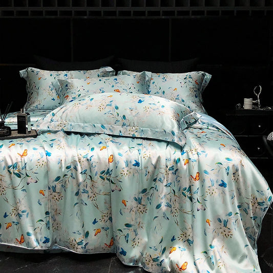 Luxury Palace Style Silk Bedding Set HighEnd Soft Silky Satin Quilt Cover Set Printed Queen King Duvet Cover Gift for Your Lover