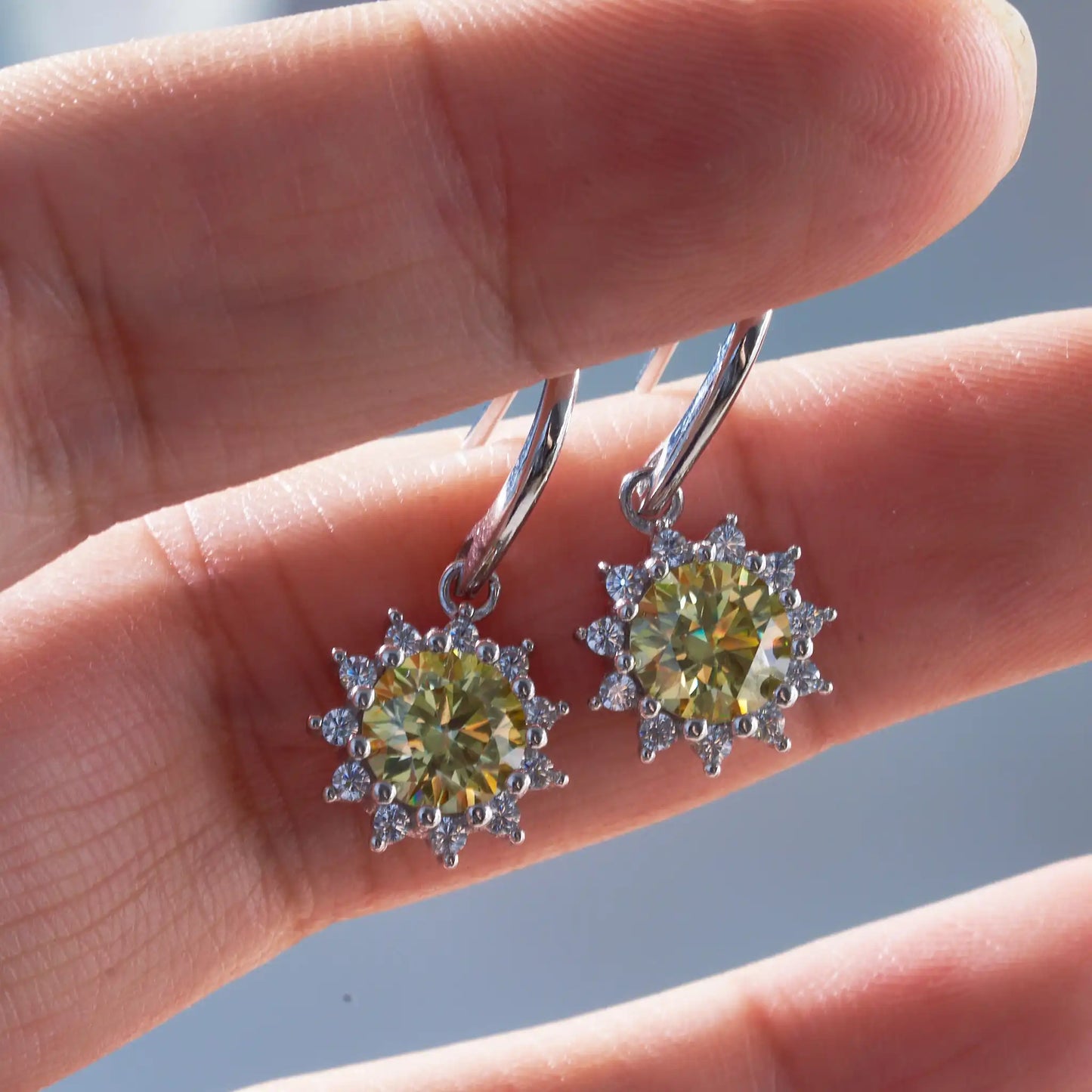1ctx2pcs women pink royalblue gold color moissanite women drop earrings sunflower shape