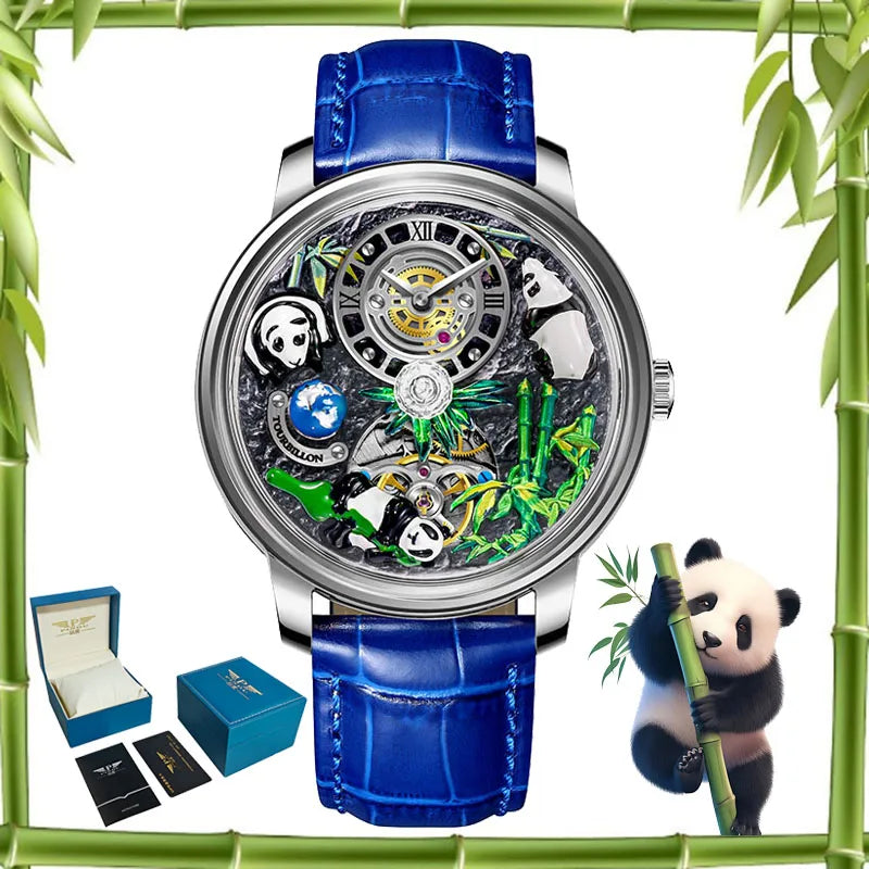 2025 PINDU New Panda Series National Treasure Symbol Men Mechanical Watch Rotating Crystal Ball 45.5MM Wristwatches Men M2791B
