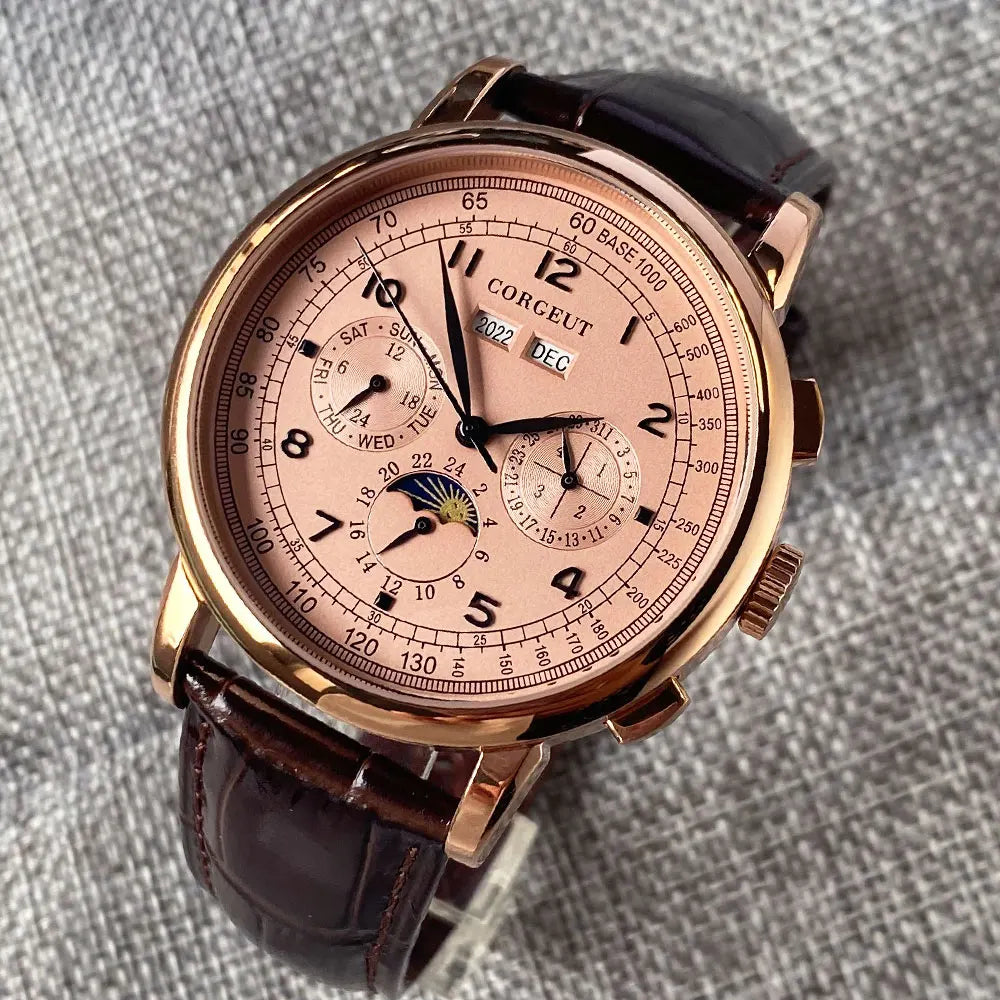 Automatic Watch for Men Multification Date Day Month Year 316L Mechanical Men's Watch Polished Case Day/Night Indicator 42mm