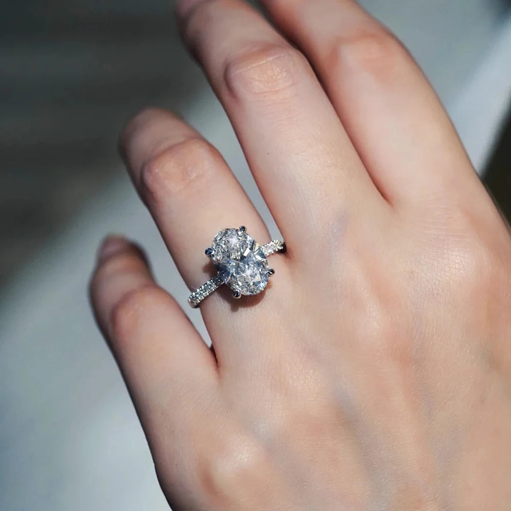 BXINY 1/2/3/4CT Oval Cut Moissanite Rings S925 Silver D Color VVS Lab Diamond For Women Wedding Bands Fine Jewelry GRA Certified