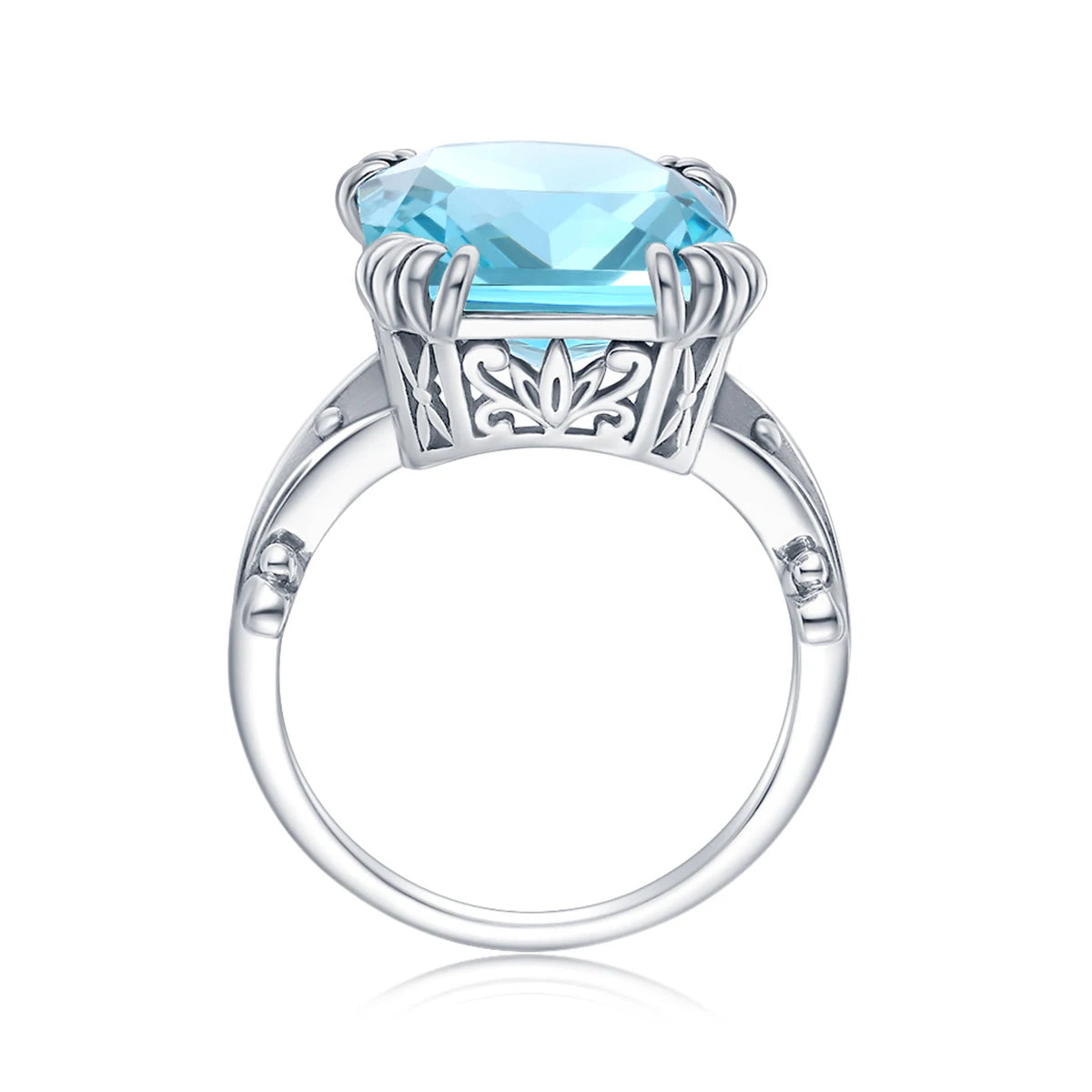 Unique 100% 925 Sterling Silver Aquamarine Ring For Women Vintage Filigree Persian Design Ring Anniversary Fine Jewelry Gifts