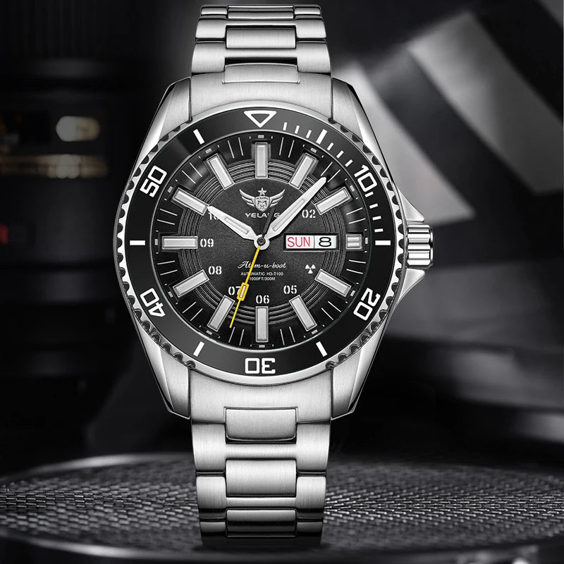 YELANG Automatic Mens Green Water Ghost Watches H3 T100 Self Luminous Wristwatch Waterproof 300m Turning Ceramic Bezel V1032