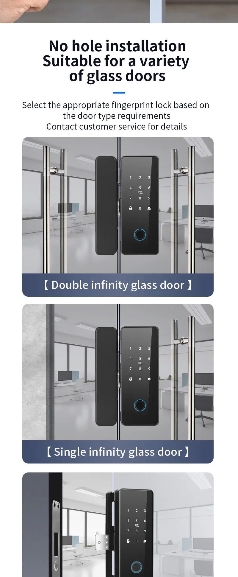 Glass Door Smart Lock TT-Lock Bluetooth Biometric Fingerprint Password Card Electronic Digital Lock office business departments