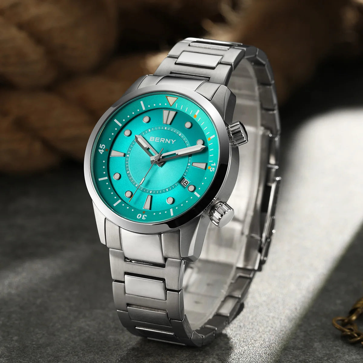 BERNY Automatic Diver Men Watch 200M Waterproof Miyota 8215 Sappire AR Coated Silicone Sports Swim Wristwatch Men's Diver Watch