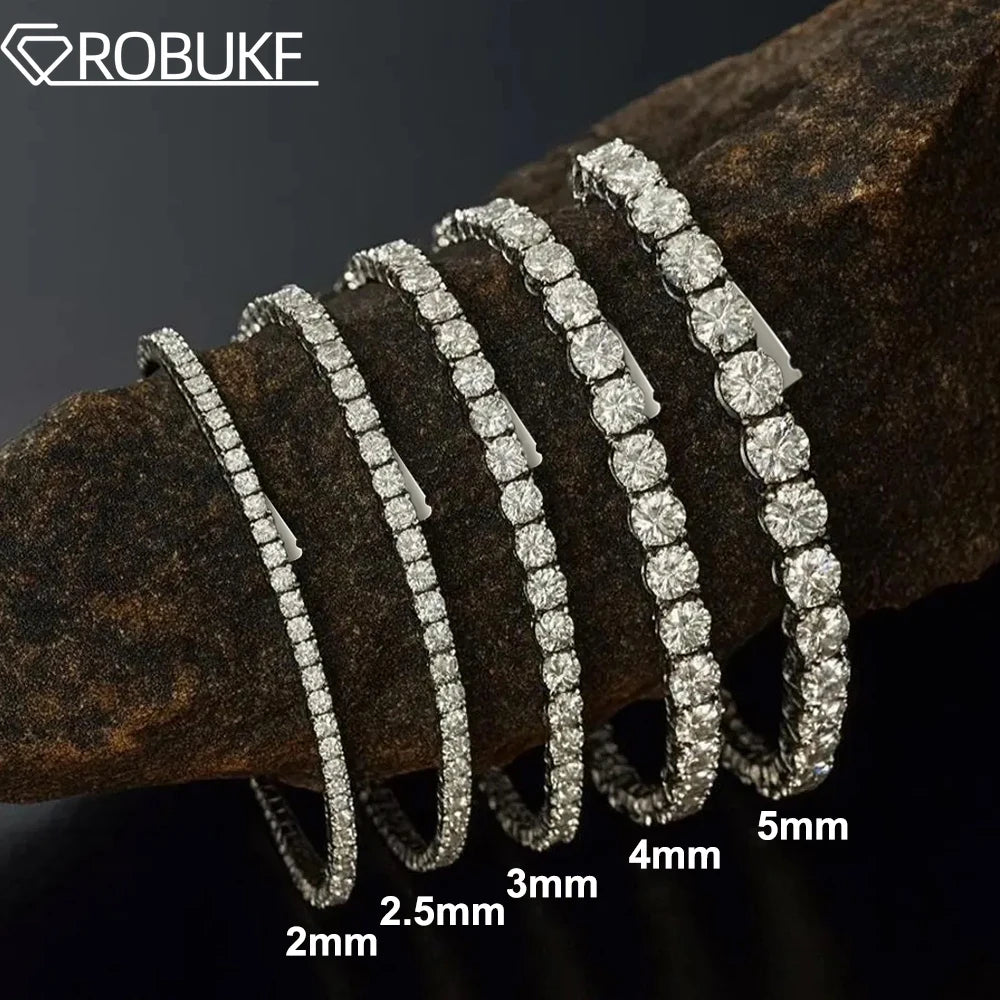 2-5mm Moissanite Tennis Bracelets for Women Men Lab Diamond S925 Silver Plated White Gold Bracelet Spring Clasp Wedding Jewelry