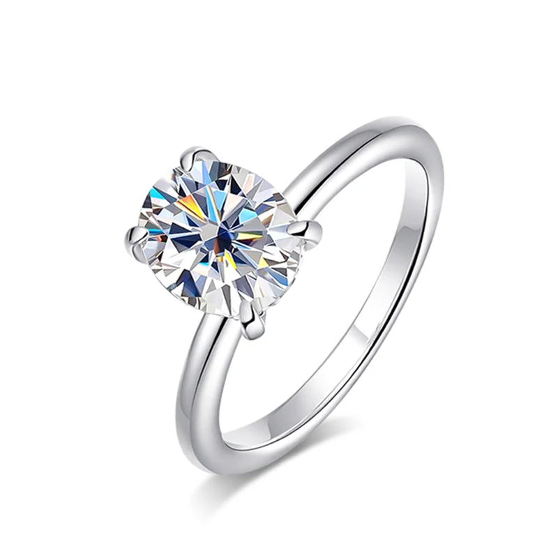 EWYA Luxury 1/2/3CT Oval Cut Full Moissanite Ring For Women S925 Silver Plated 18K White Gold Diamond Rings Bridal Wedding Band
