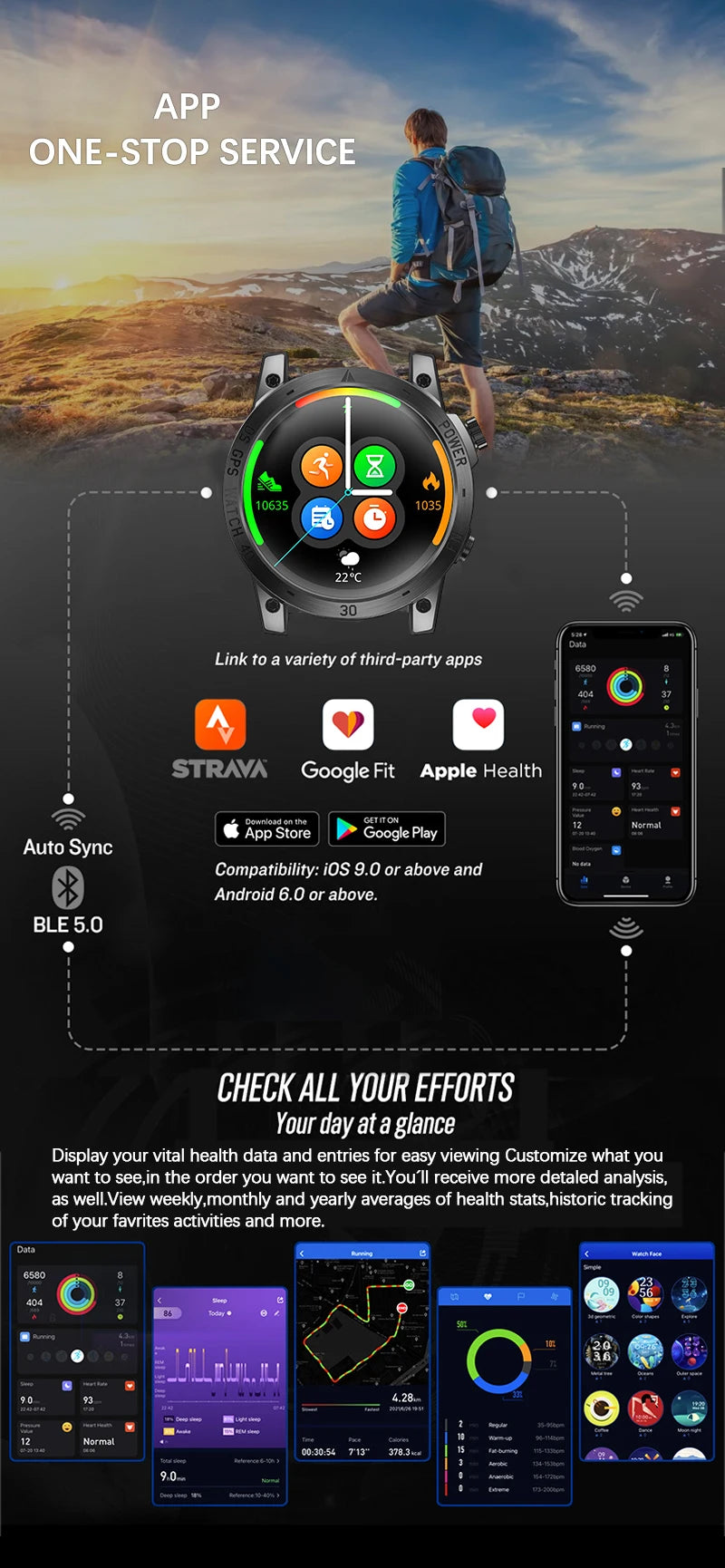 NORTH EDGE New GPS Watches Men Sport Smart Watch HD AMOLED Display 50M ATM Altimeter Barometer Compass Smartwatch for Men