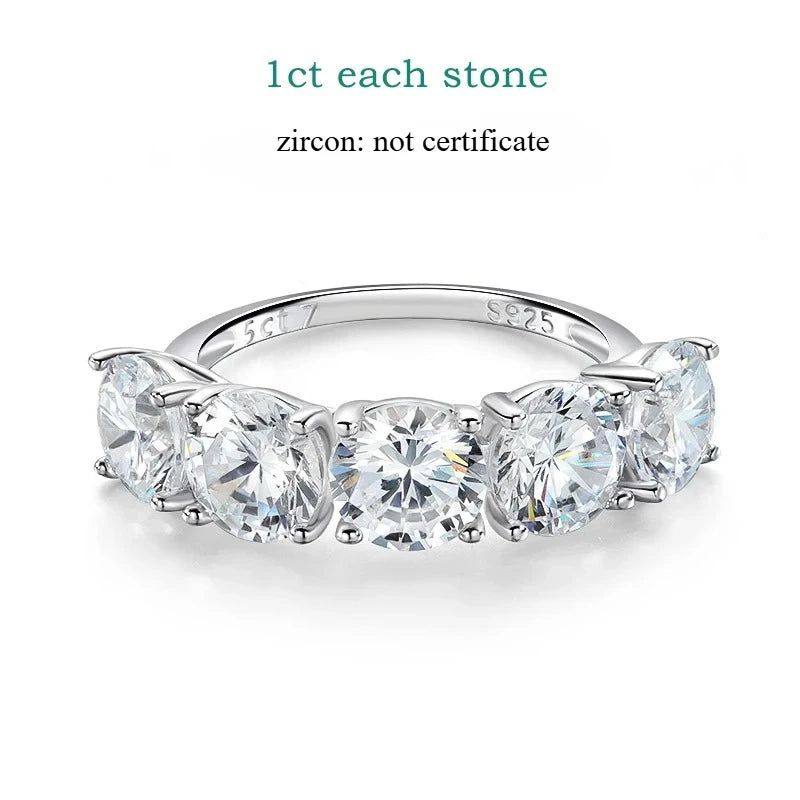 Smyoue 2.5/5CTTW D Color Genuine Moissanite Rings for Women 5 Gemstone Bridal Wedding Jewelry 925 Sterling Silver Wholesale Ring