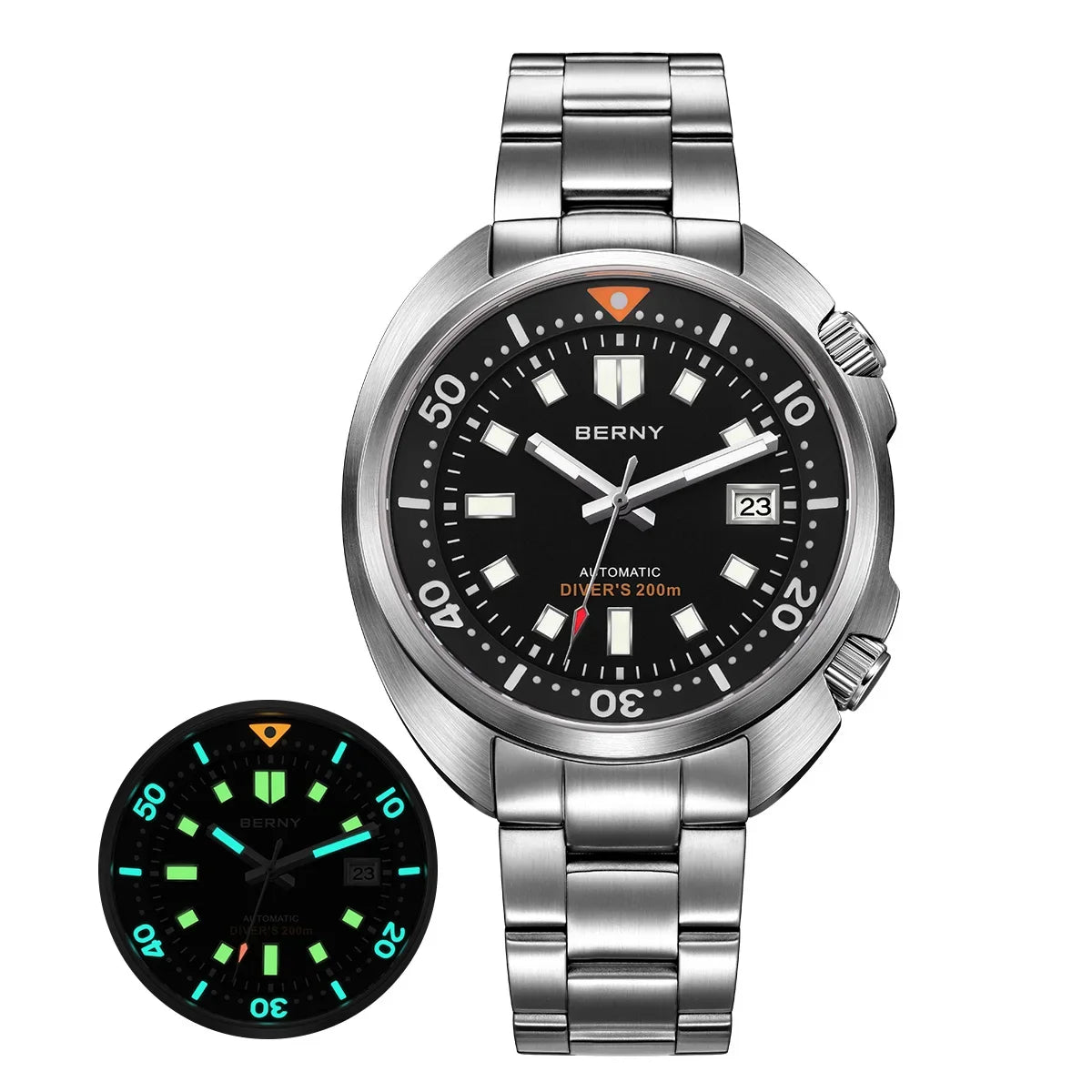 BERNY Automatic Compressor Diver Watch for Men Super Luminous Miyota 8215 Sapphire Swim Sport 20ATM Mechanical Men's Dive Watch