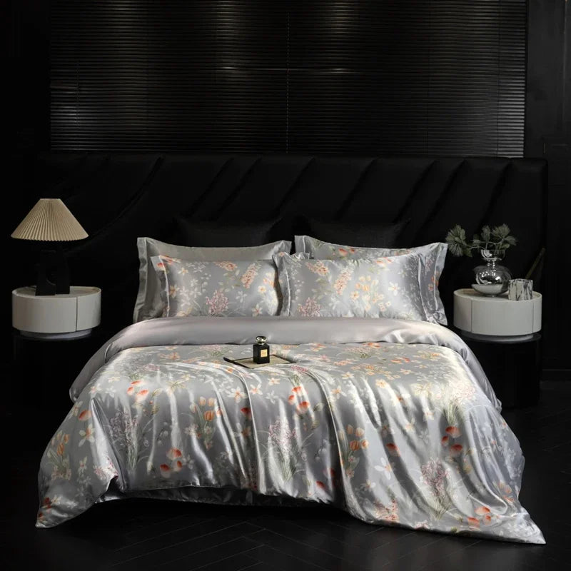 Natural Silk Bedding Set Single Double Queen King Printing Duvet Cover Luxury Quilt Cover Bedsheet Pillowcase