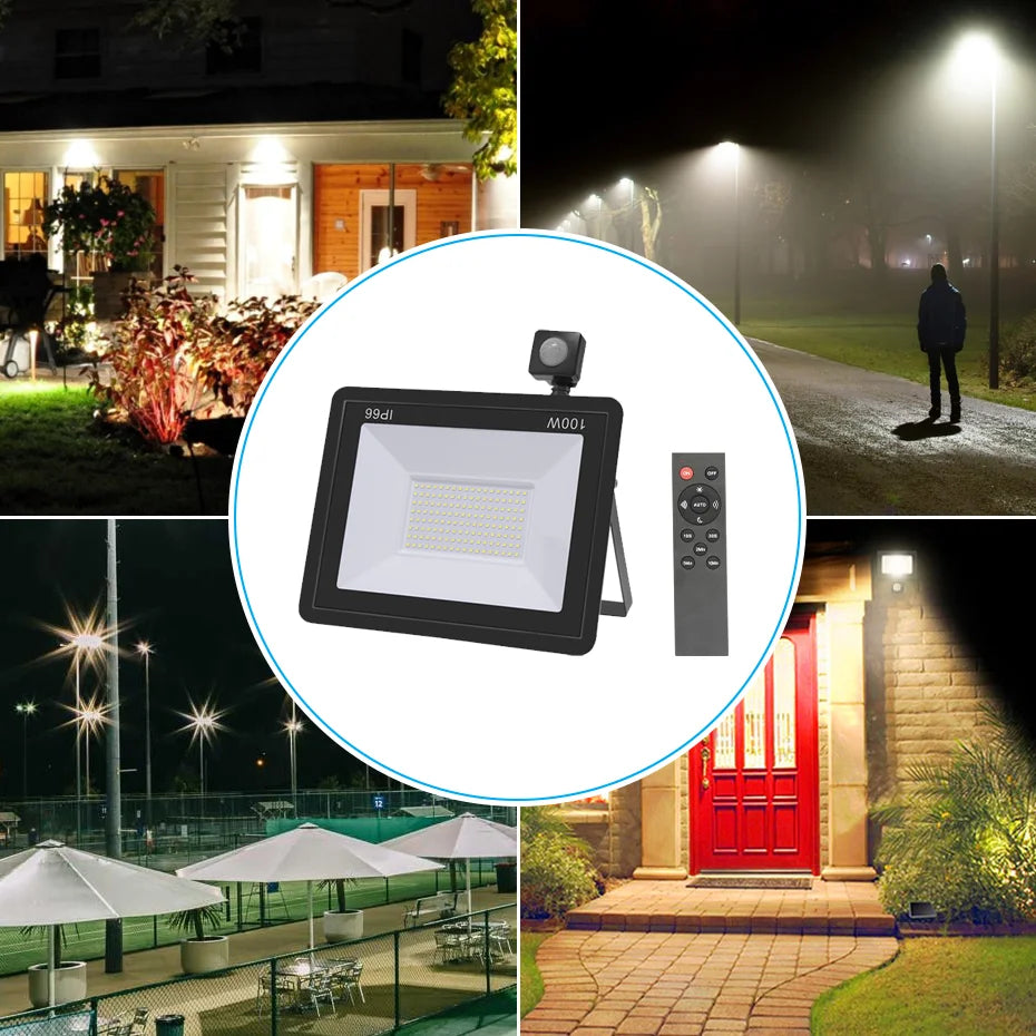 Motion Sensor Remote Control LED Flood Light 220V 10W 20W 30W 50W 100W Waterproof Outdoor Wall Projector Led Garden Spotlight