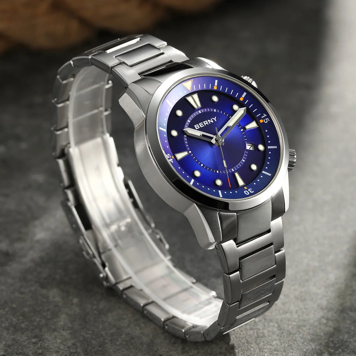 BERNY Automatic Diver Men Watch 200M Waterproof Miyota 8215 Sappire AR Coated Silicone Sports Swim Wristwatch Men's Diver Watch