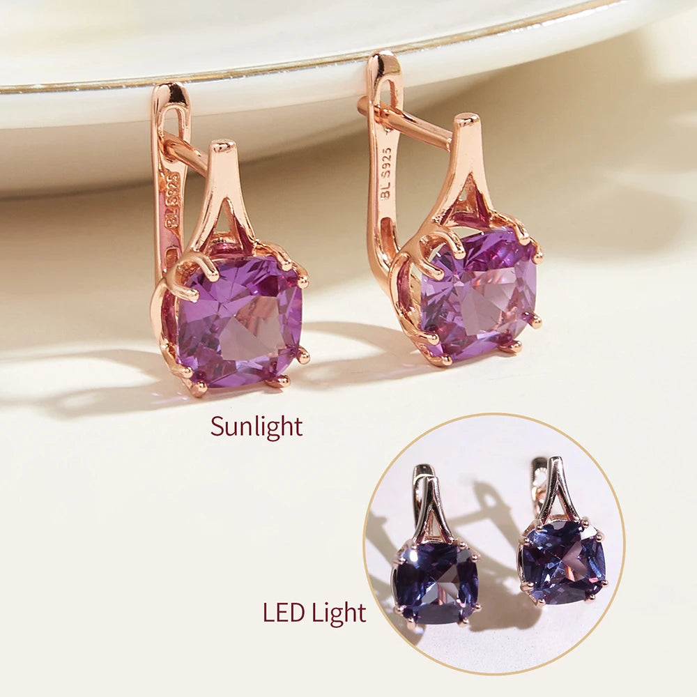 New Created nano Alexander Gemstone 925 sterling silver rose gold earring fashion simple design fine jewelry for women