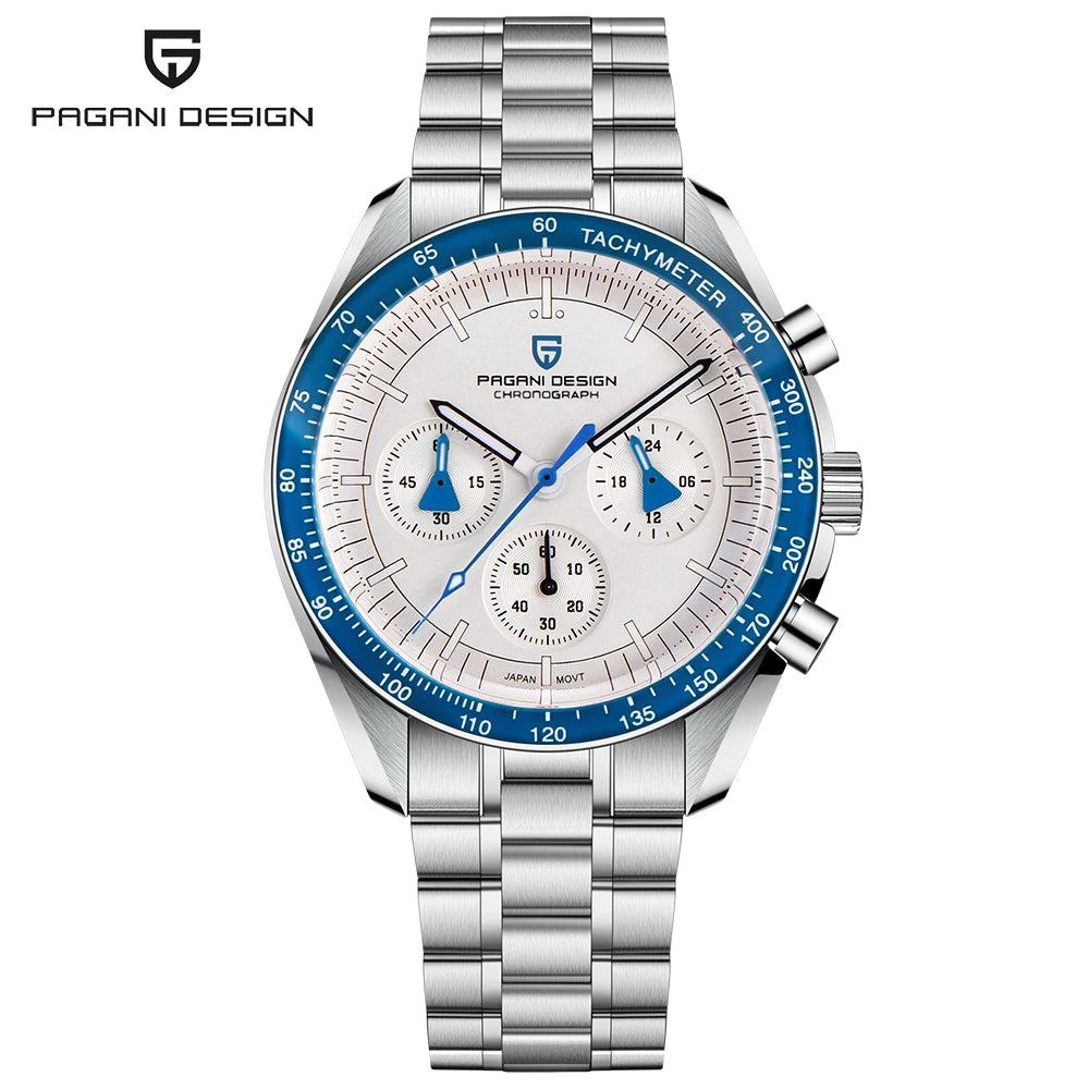 PAGANI DESIGN 2025 New Moon Watch Retro Luxury Quartz Watches For Men Stainless steel Luminous waterproof Sport Chronograph Man