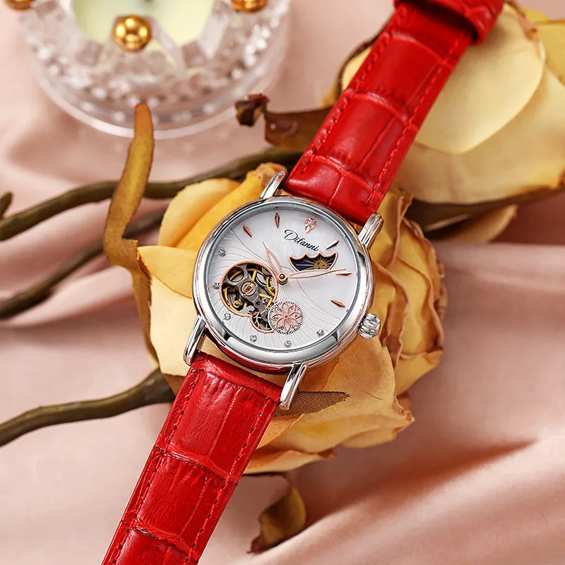 Lady Automatic Mechanical Watches Rotatable Flowers Female Watch Women Brand Luxury Fashion Moon Phase Waterproof Luminous Clock