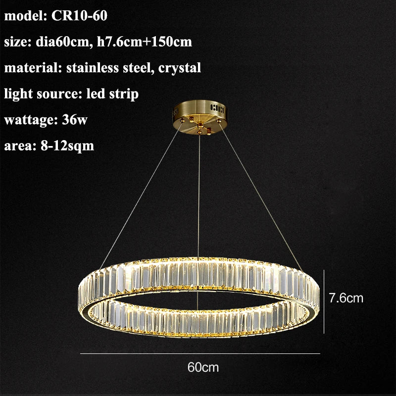 Modern Living Room Crystal Chandelier Led Remote Control Dimmable Led Pendant Lights Luxury Steel Adjust Hanging Lamp Fixture