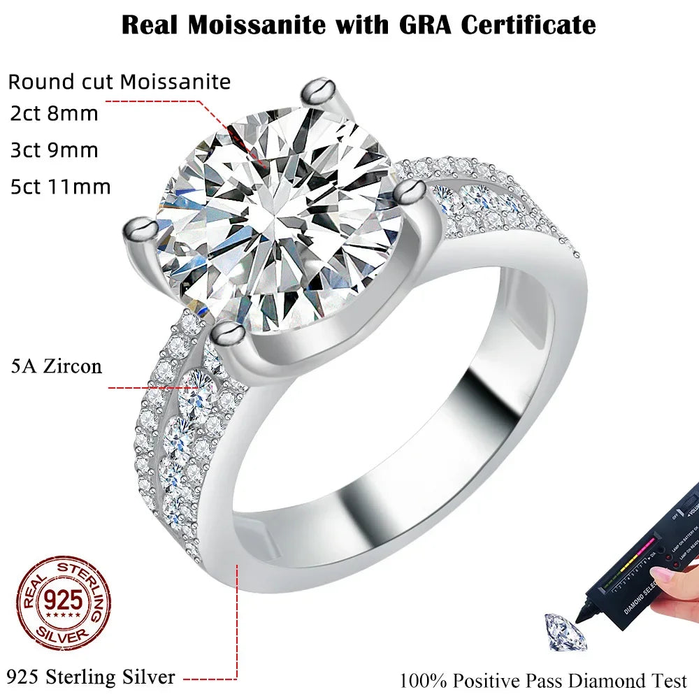 FEOBUR 2/3/5CT Green Moissanite Rings for Women Certified 925 Sterling Silver Lab Diamond Engagement Ring Wedding Jewelry GRA