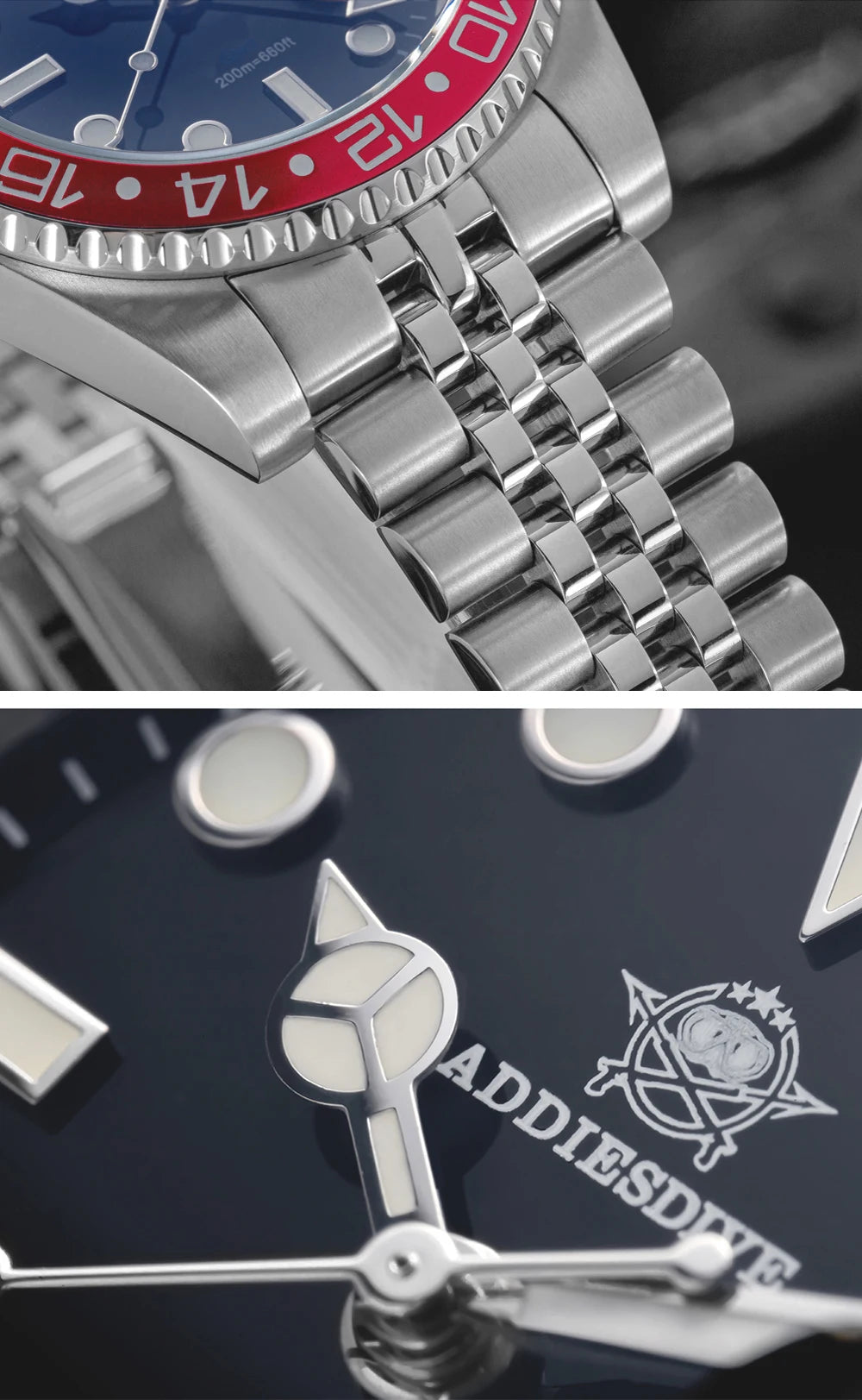 ADDIESDIVE AD2050 Men GMT Watch Swiss Ronda 515-24 BGW9 Super Luminous 20Bar Waterproof reloj 316L Stainless Steel Quartz Watch