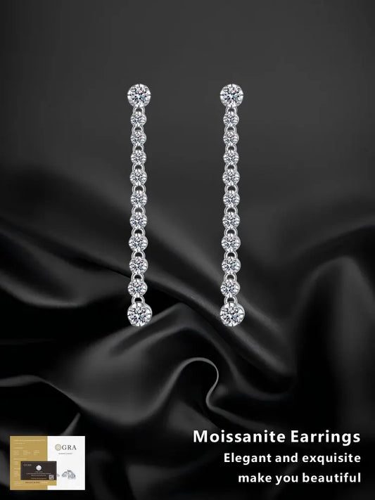 Moissanite 925 Sterling Silver Earrings Fringed Long Row Earrings Engagement Fine Jewelry Light Luxury and High-end Design